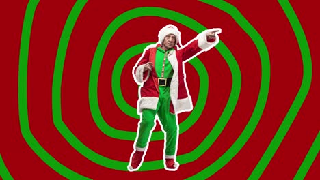 feliz navidad, año nuevo. diseño de stop motion, animación de arte. hombre de baile como mal santa claus. danza de moda en rojo. gracioso, moderno, conceptual, contemporáneo brillante 4k artcollage. concepto de tiempo de fiesta