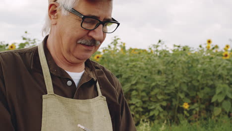 senior agronomist in sunflower field