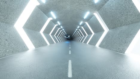 futuristic long tunnel with flying cars. robots in the driver's seat. artificial intelligence and the concept of the future. seamless loop 3d render.