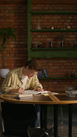 young man studying in a cozy workspace