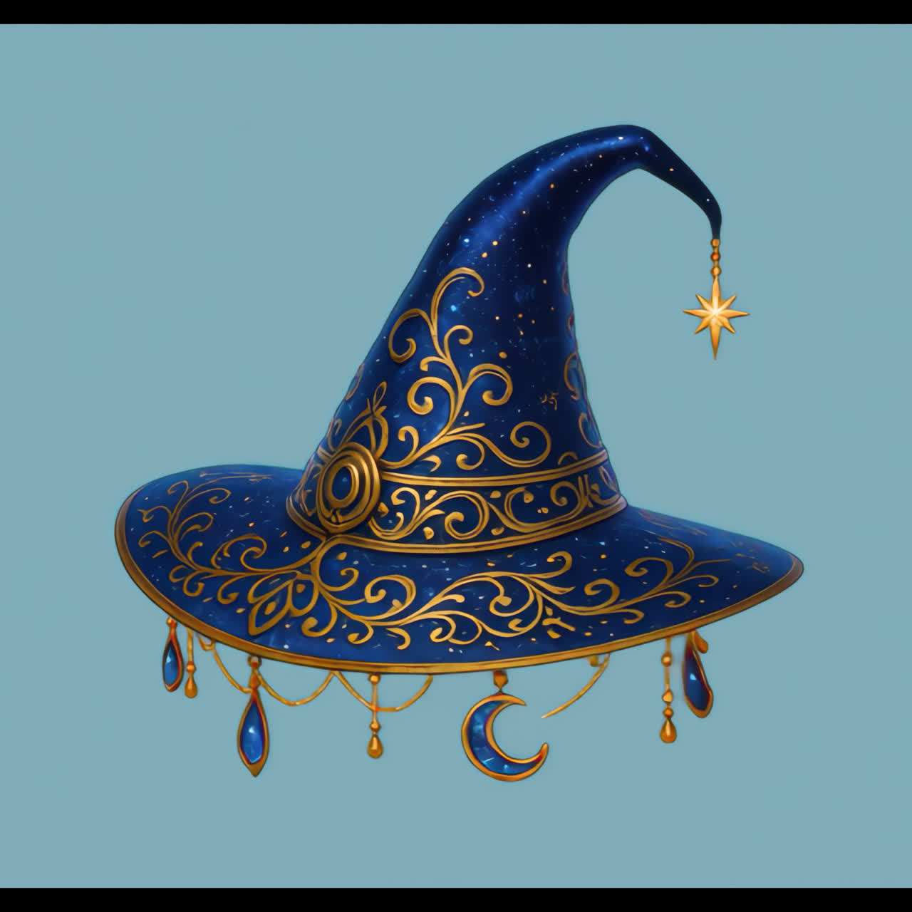 Ornate magical wizard hat illustration animation isolated asset, transparent 4K video, alpha