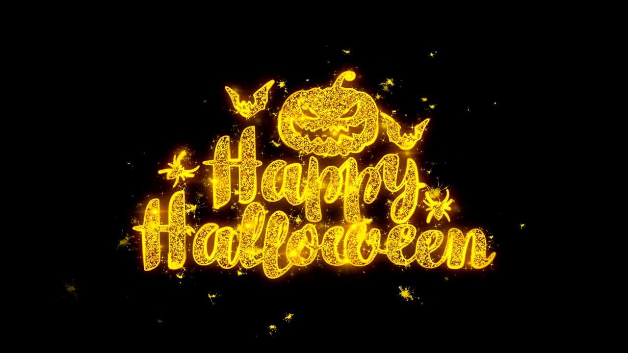 황금 입자로 쓰여진 행복한 할로윈 타이포그래피 불꽃놀이 2