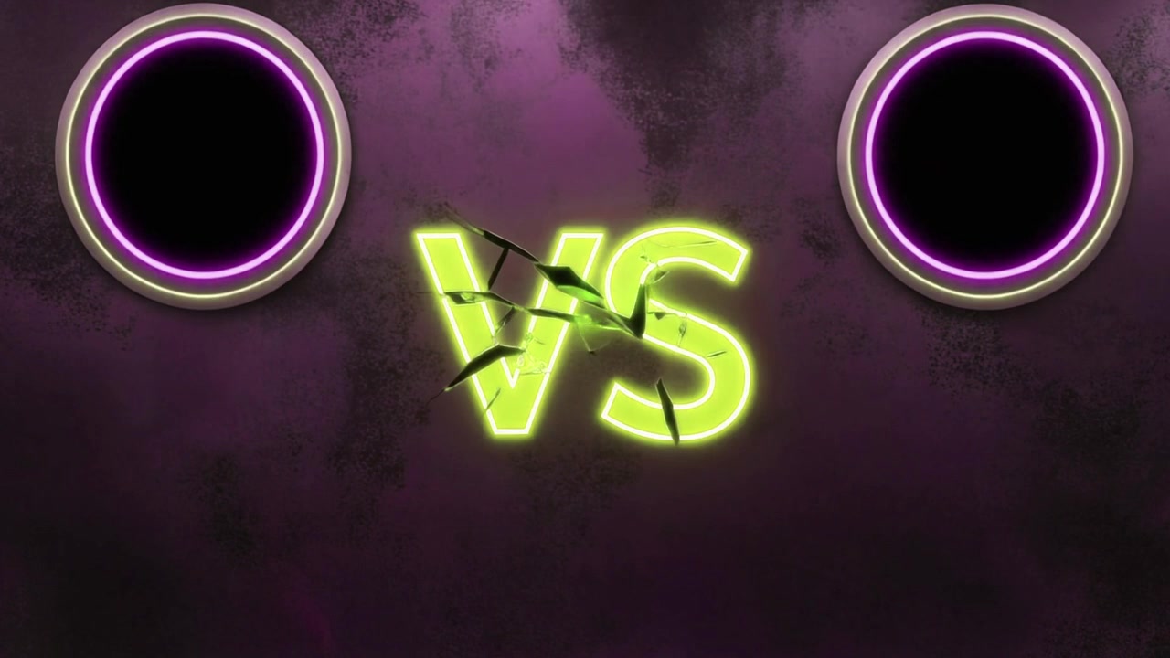 Versus-ruutu neontekstillä ja pyöreillä kehyksillä
