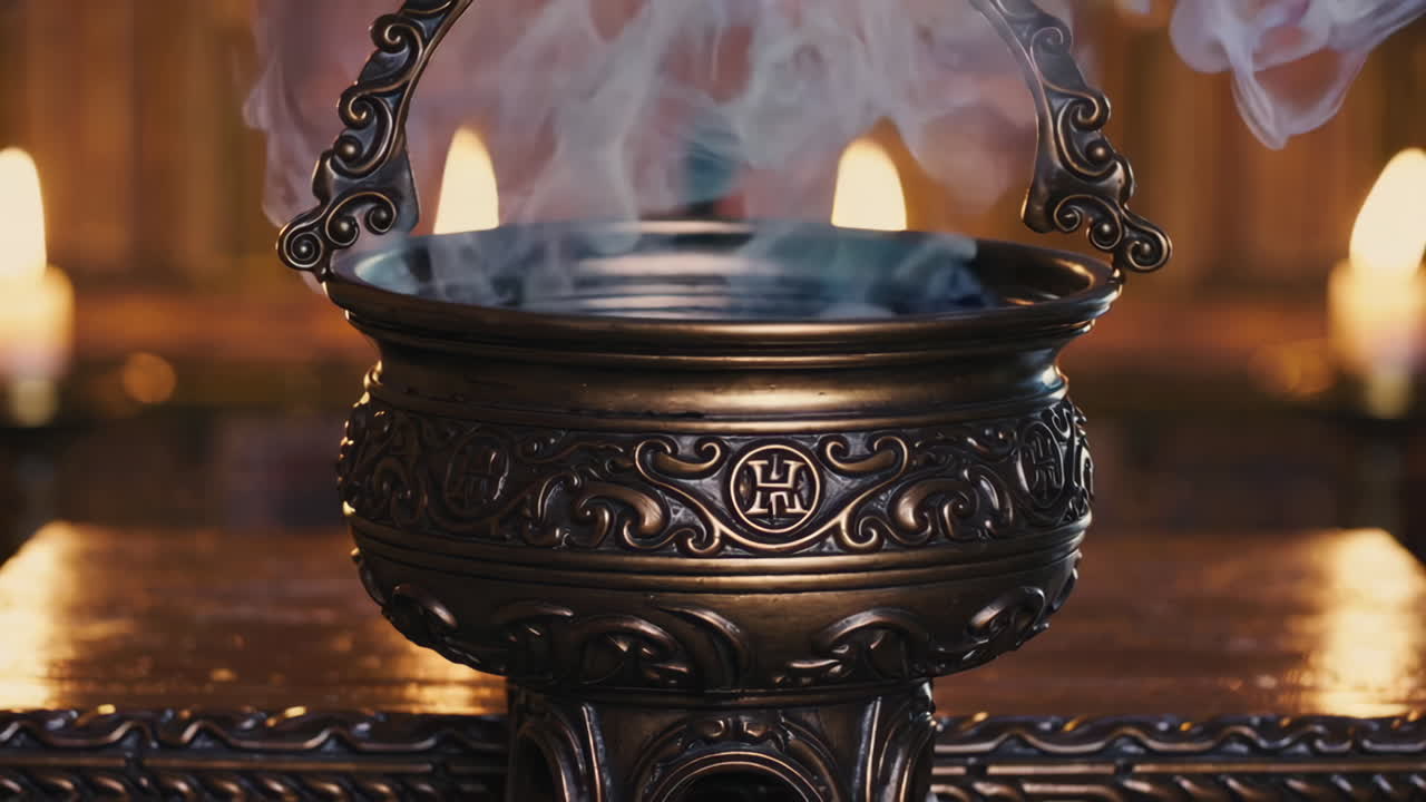 Incense Burner with Smoke and Candles