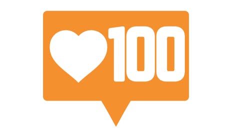 corazón de las redes sociales con cuenta hasta 100 naranja