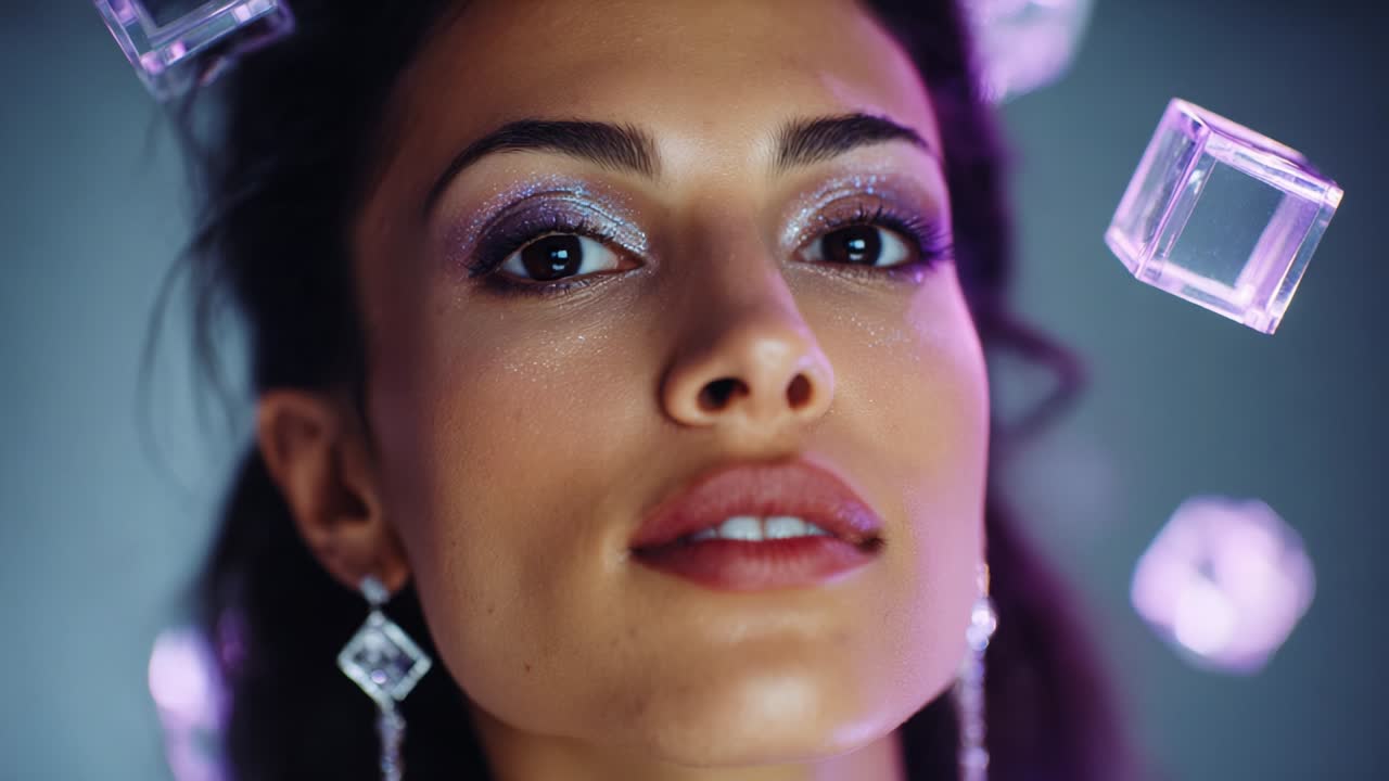 Woman with Sparkling Makeup and Jewelry