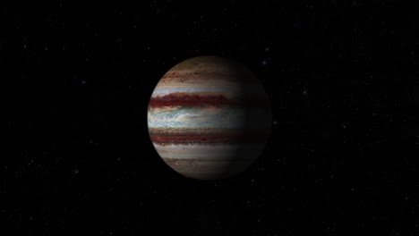 cgi composite: planet jupiter rotating, center-wide shot, half lit with a starry background