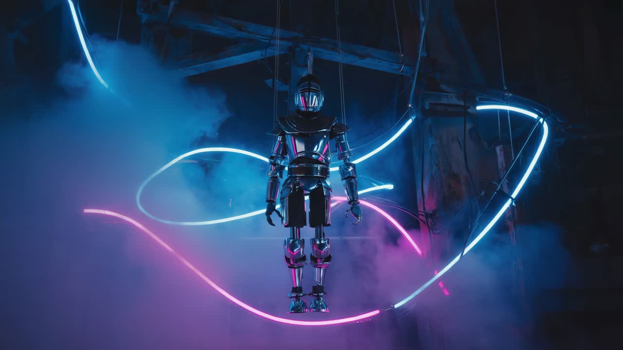Futuristic Robot in Neon Lights