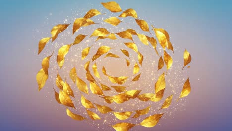 a beautiful spiral formation of golden leaves against a soft gradient background, captivating the essence of autumn and natural elegance