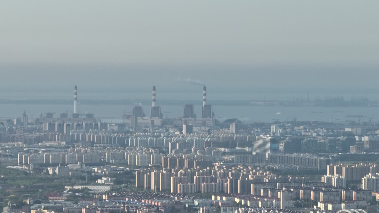 Drone aerial view of Cityscape and industrial buildings in the city