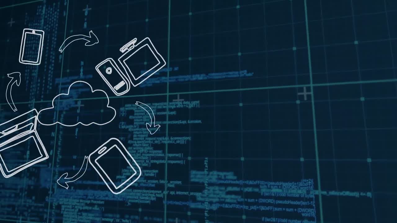 Animation of data processing over media icons