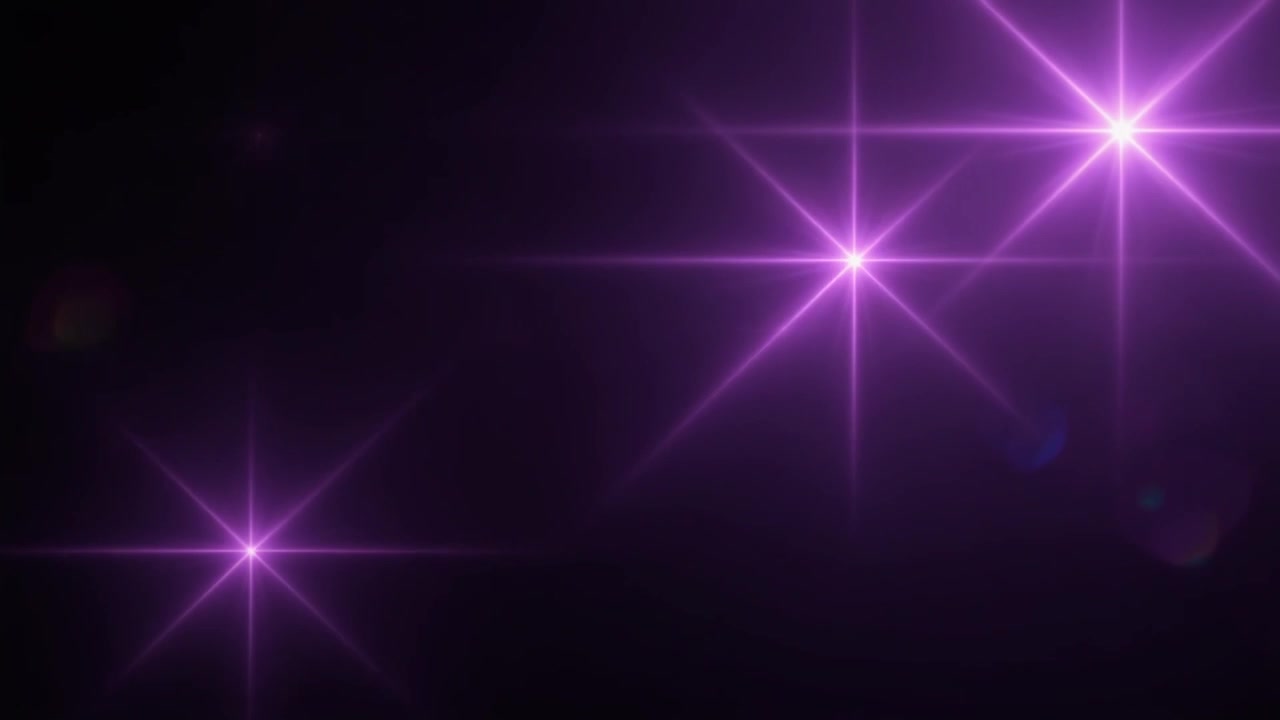 Bagliori di luce a stella viola animati su sfondo nero.
