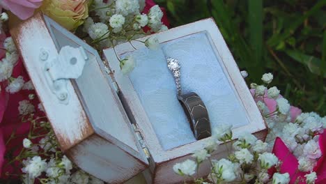 Un-Primer-Plano-De-Los-Anillos-De-Boda-En-Su-Caja