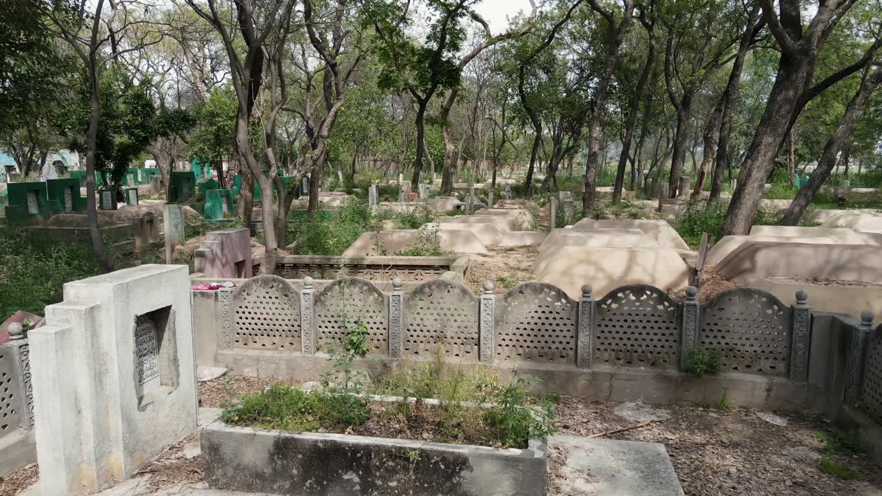 Drone camera view of Muslim cemeteries and graves in Pakistan, Muslim Graveyard