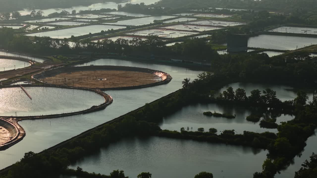 Aerial View of Fish Farm with Ponds and Water Management Systems