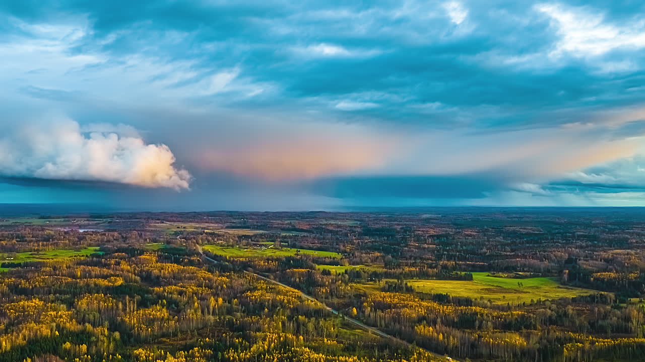Rural landscape time lapse moving cloudscape storm clouds hyperlapse nature horizon