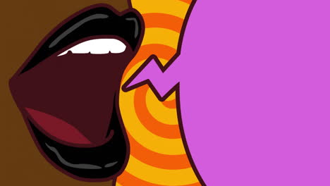 open mouth with speech bubble over colorful background, animated illustration