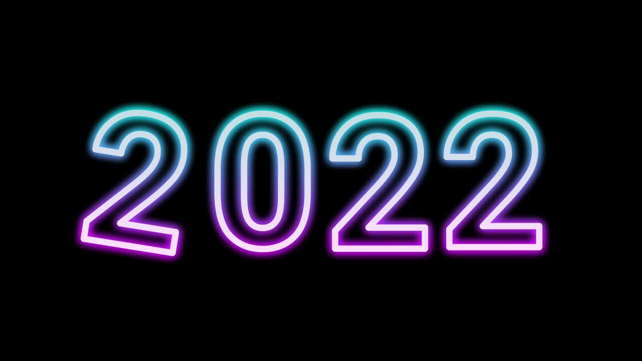 luz brillante púrpura y azul para el año nuevo 2022 aislada en fondo negro en movimiento oscilante. fondo sin costuras para el año nuevo.