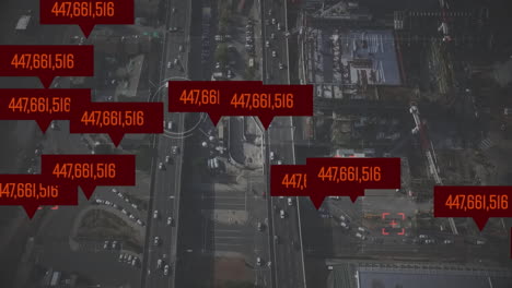 animation of clouds with increasing numbers floating over a cityscape in the background.