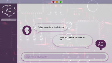 animation of online ai chat and data processing over computer processor