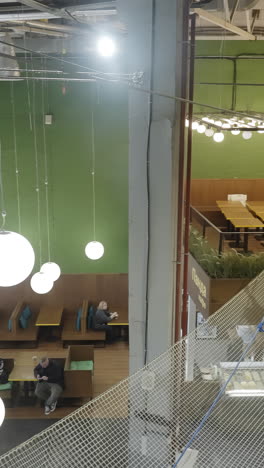 indoor climbing area with restaurant