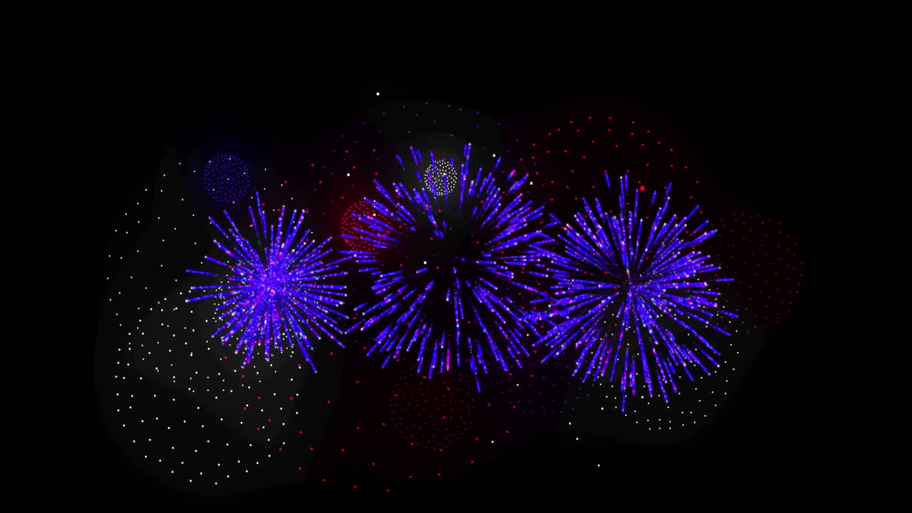 Animation of shapes and fireworks on black backrgound