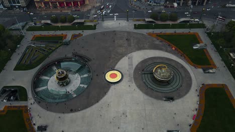 yin yang symbol design in city streets of chengdu, china - aerial drone flight