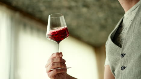 winemaker checking color, quality, and sediments of wine