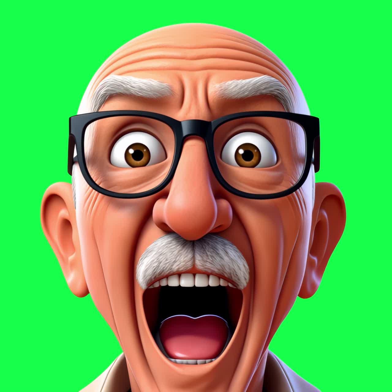 Old man, 3d character animation, transparent 4K video, green screen