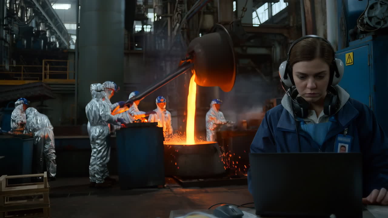 Industrial Foundry Scene with Workers and Technology