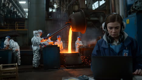 industrial foundry scene with workers and technology