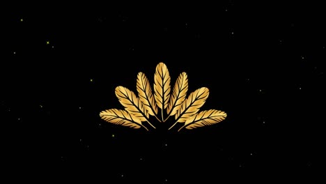 Animation-of-gold-feathers-over-white-stars-moving-on-black-background