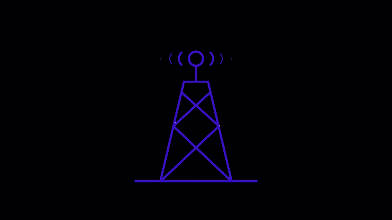 Animated Line Drawing of a Communication Tower Emitting Signals