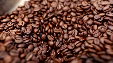 slow motion coffee beans close up