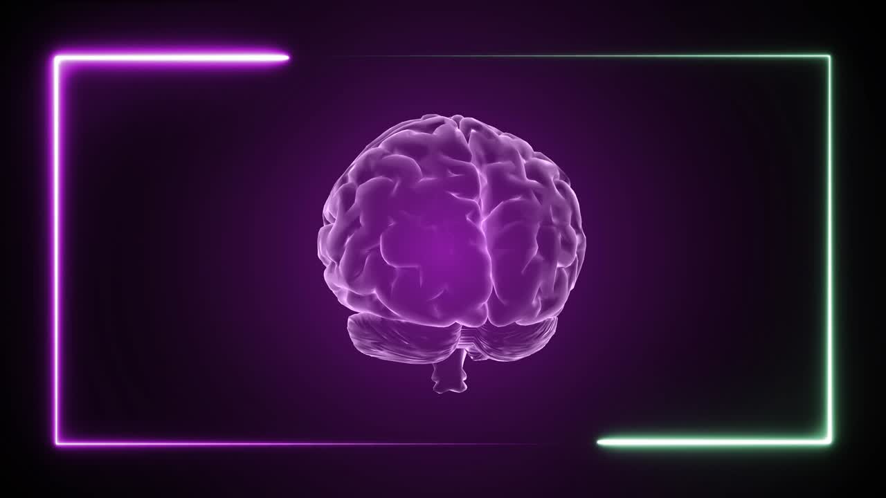 3d brain animation and neon effects, creative animation. Infinite loopable.
