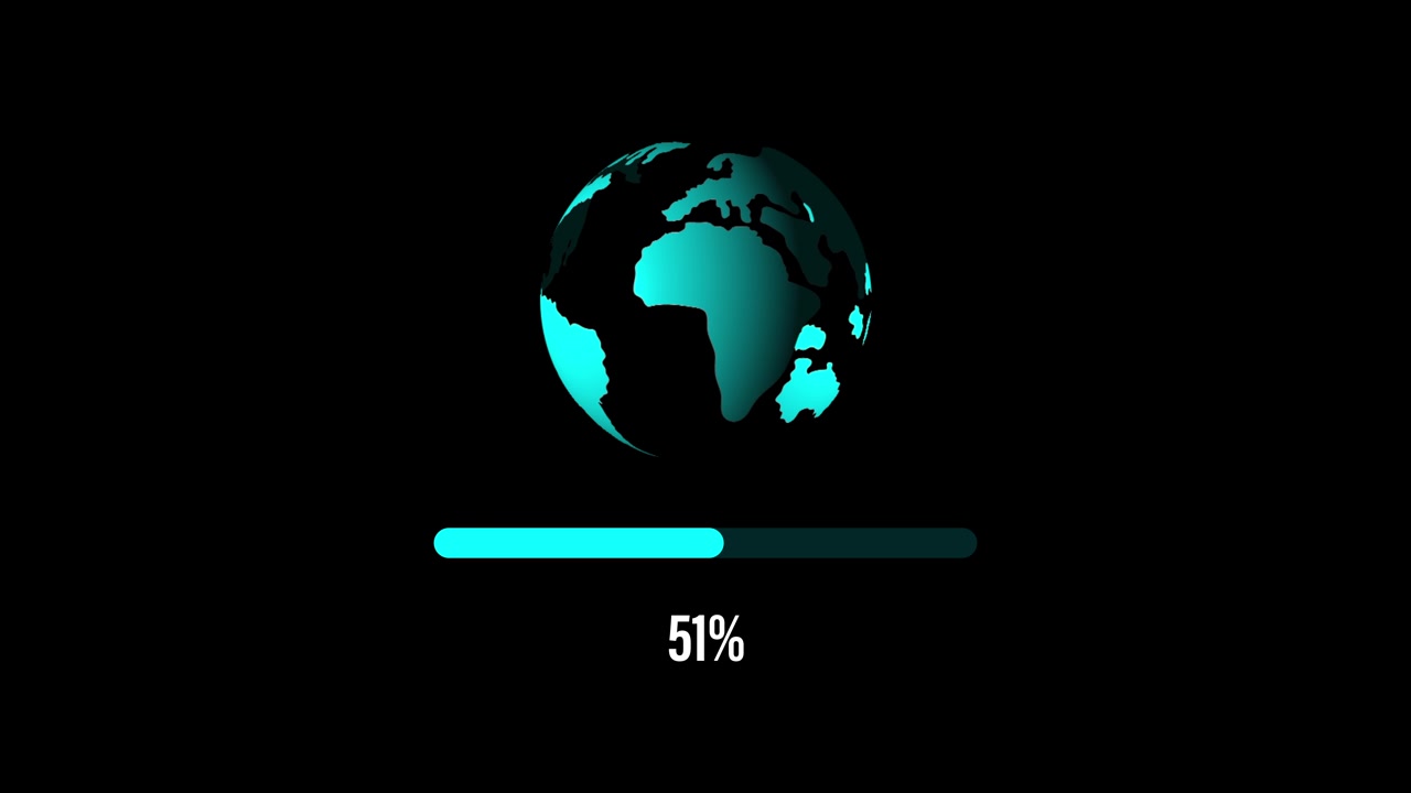 Digital globe icon rotating with progress bars animation isolated on black background