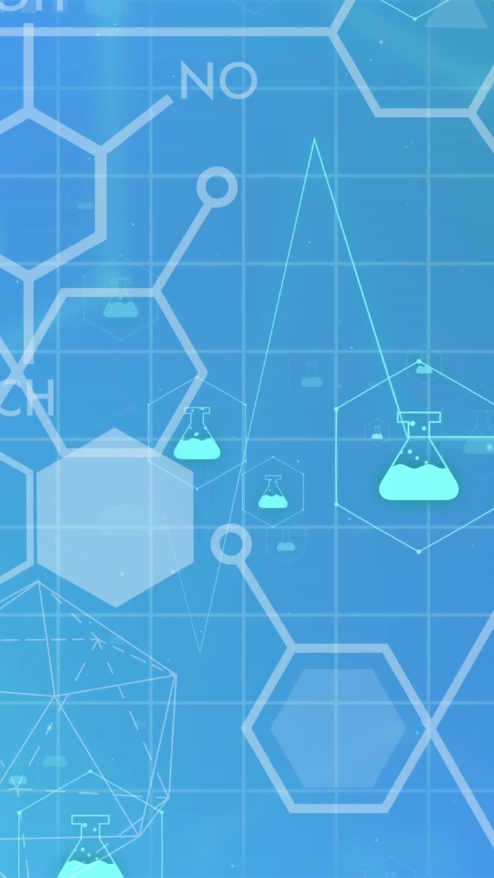 Animation of chemistry icons on blue background