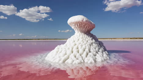 stunning salt formation in a vibrant pink lake