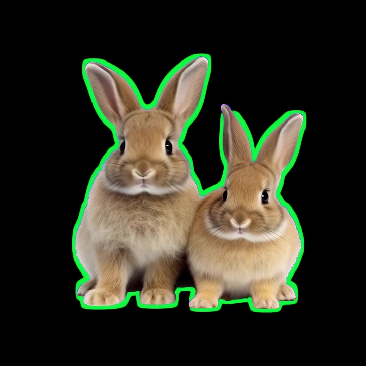 Two Cute Brown Rabbits Sitting Together on Black Background