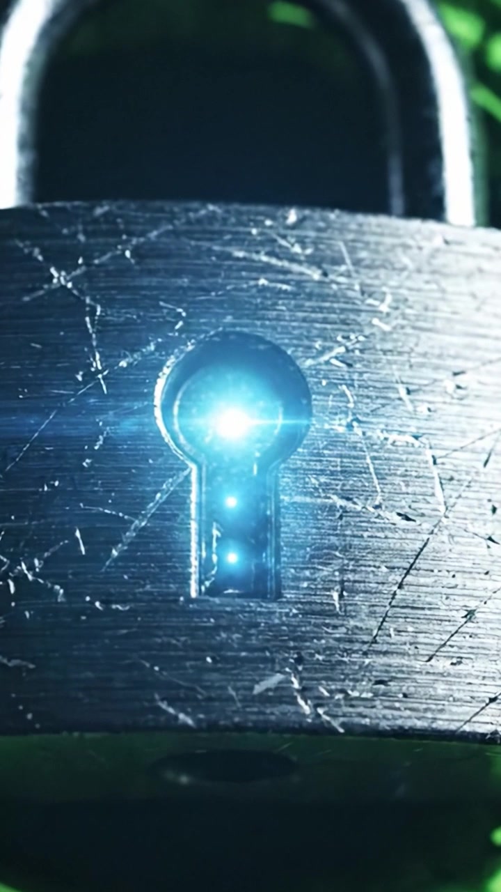 Close-Up View of a Metal Padlock Showing the Keyhole, Highlighting Textures and Reflection Inside the Locking Mechanism Captured in Natural Light