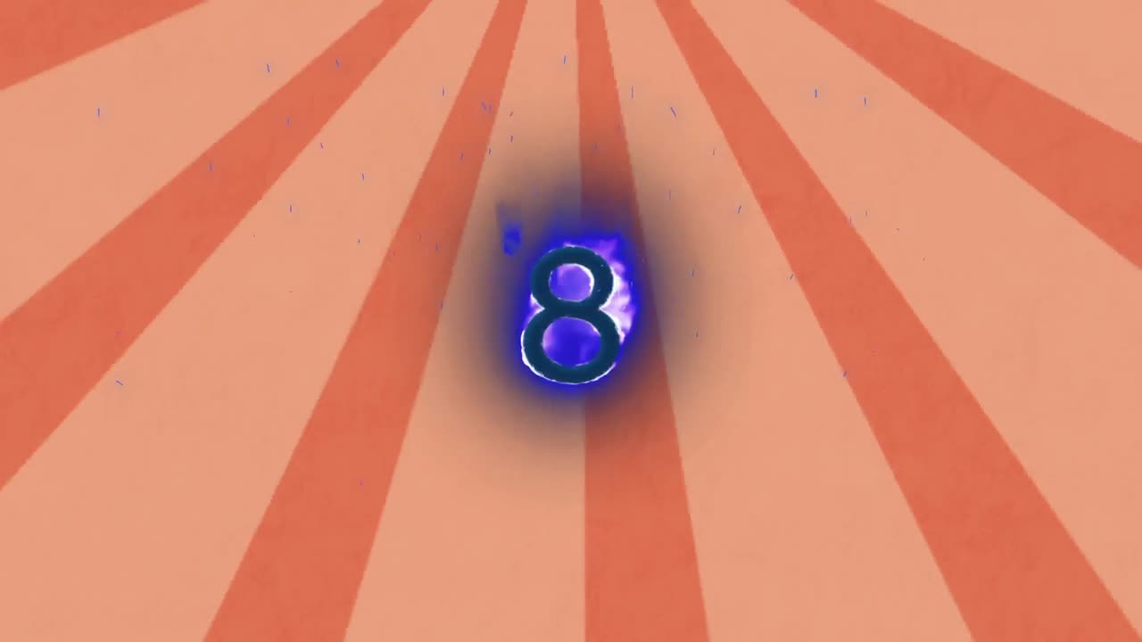 animación de un número en llamas sobre un fondo a rayas