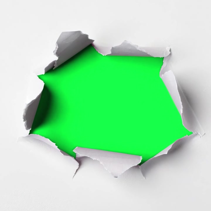 Hole in ripped paper live mockup animation, transparent 4K video, green screen