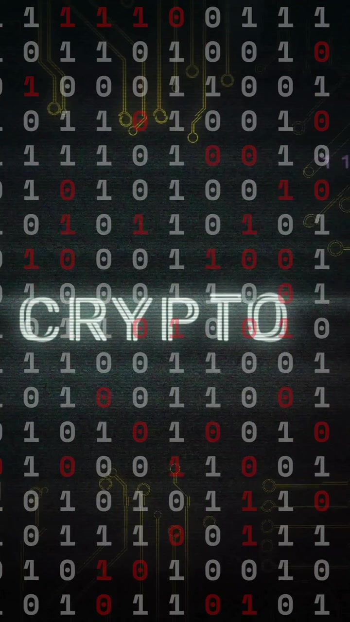 Binary code and circuit lines with CRYPTO text animation