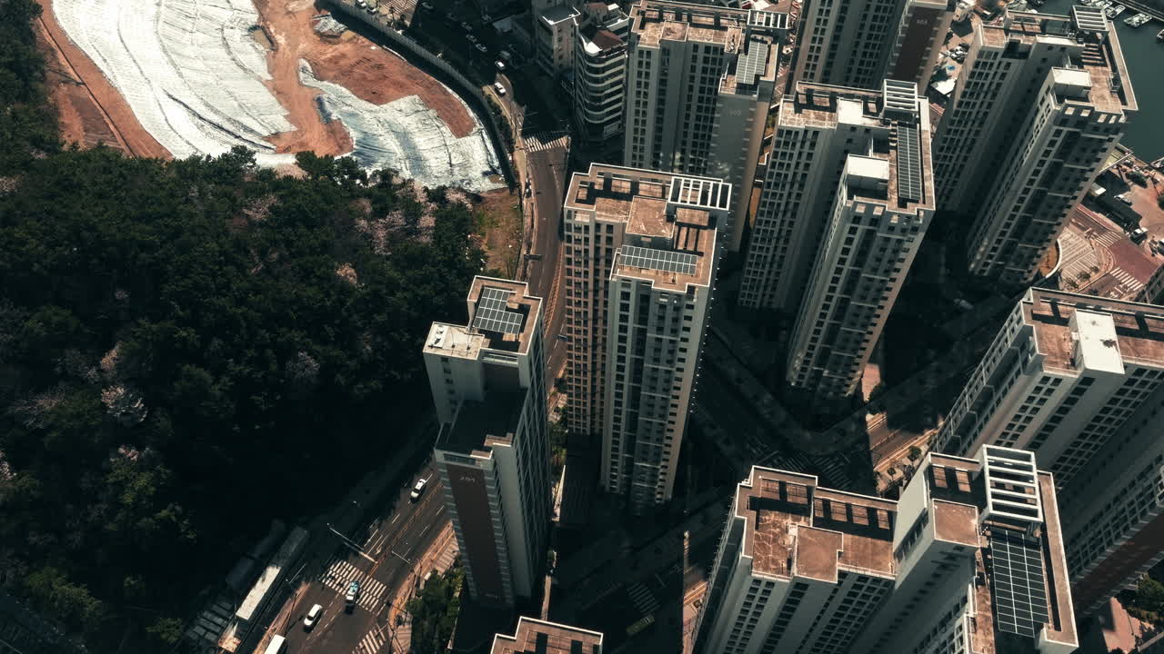 High-rise buildings and construction site aerial view