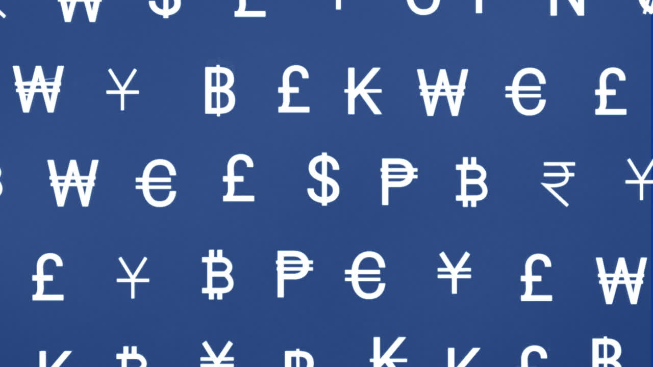 Animation of currency symbols on blue background