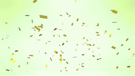 Animation-of-gold-confetti-falling-on-yellow-background