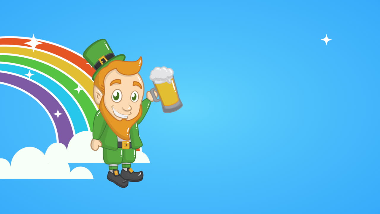 St. Patricks dag animert kort med alv som drikker øl