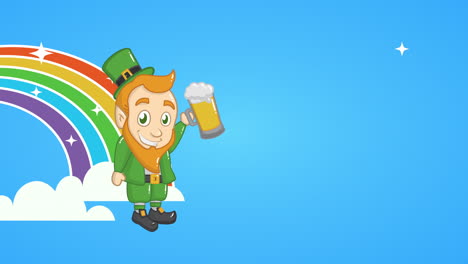 st patricks day animated card with elf drinking beer