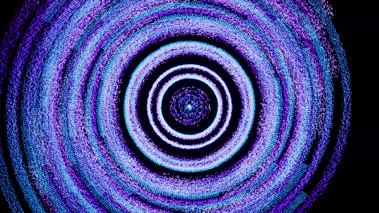 efectos visuales, vfx, vórtice de partículas azules en fondo negro animación en 3d