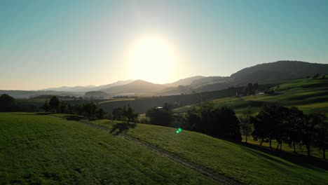 Truck-flight-in-a-beautyful-swiss-landscape-during-sunrise